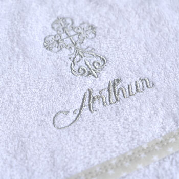 Personalised Christening Towel With Mink Trim, 4 of 9