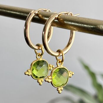 Peridot Gemstone Hoop Earrings In Gold Vermeil, 2 of 4