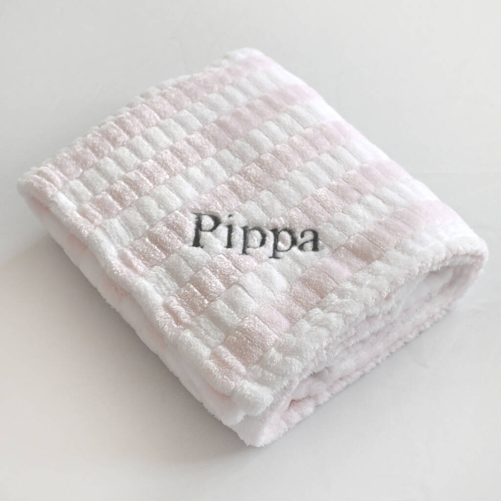 Personalised Soft Pink And White Jacquard Baby Blanket By A Type Of Design