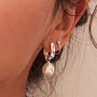 Gold Or Silver Thick Squared Hoop Pearl Drop Earrings, thumbnail 4 of 7