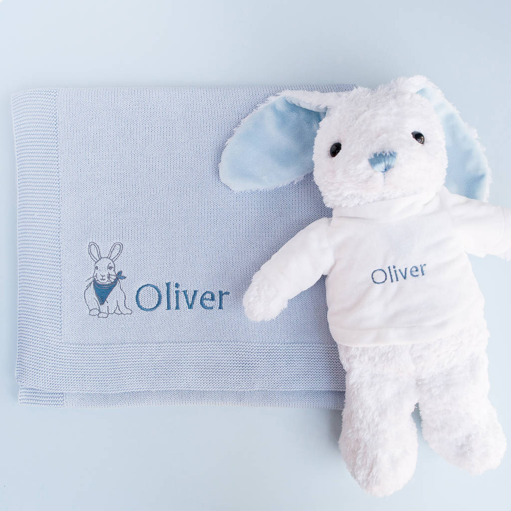 Personalised Baby Boy Bunny With Blanket By Babyblooms