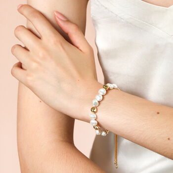 Pearl And Molten Beaded Bracelet In Gold, 3 of 3