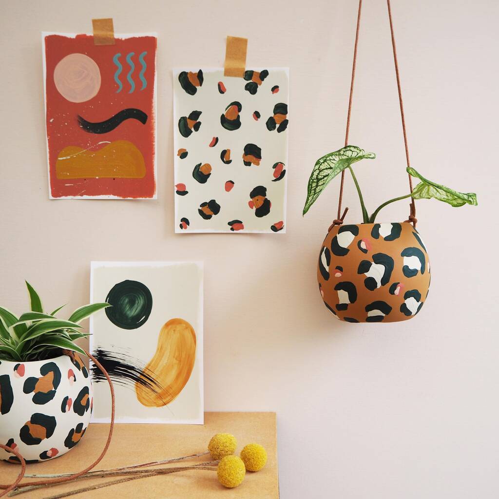 Leopard Print Round Hanging Plant Pots, 1 of 10