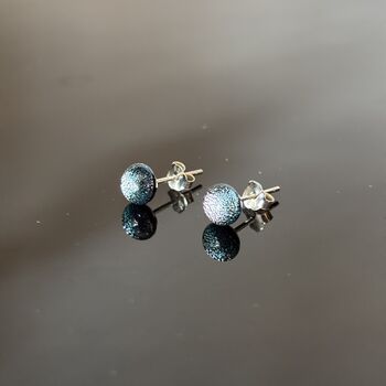 Silvery Blue Fused Glass Sterling Silver Stud Earrings, 9 of 9