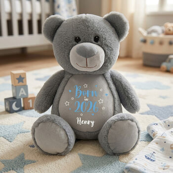 Personalised Born In 2026 Grey Plush Teddy Bear, 2 of 11