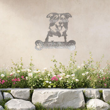 Customisable Border Collie Welcome Metal Wall Art Sign For Home And Garden Decor, 5 of 11