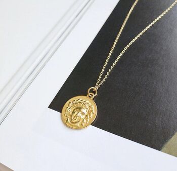 Chunky 14 K Gold Plated Silver Coin Medallion Necklace, 3 of 7