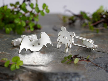 Sterling Silver Spider And Bat Cufflinks, 3 of 4