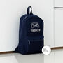 Navy Personalised Name Design Unisex Mini Backpack, thumbnail 2 of 3