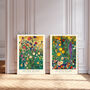 Set Of Two Gustav Klimt Inspired Golden Flower Art Prints, thumbnail 1 of 3