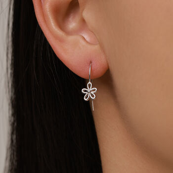Sterling Silver Two Tone Daisy Flower Drop Earrings With Hooks, 6 of 10