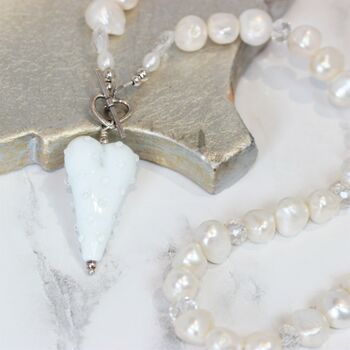 White Pearl Necklace With Heart, 4 of 6