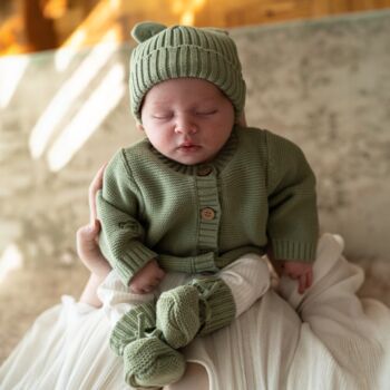 Three Piece Personalised Knitted Cardigan Baby Gift, 2 of 8