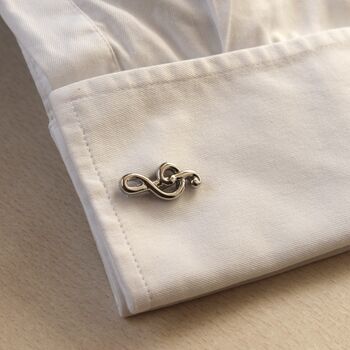 Treble Clef Silver Cufflinks Gift For Musicians 316 L Stainless Steel Music Accessory, 4 of 4
