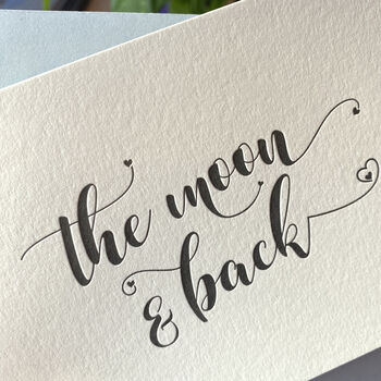 'Moon And Back' Script Letterpress Card, 2 of 2