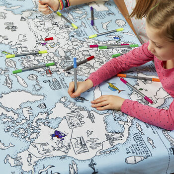 Colour In World Map Tablecloth Kit + 10 Pens, 6 of 7