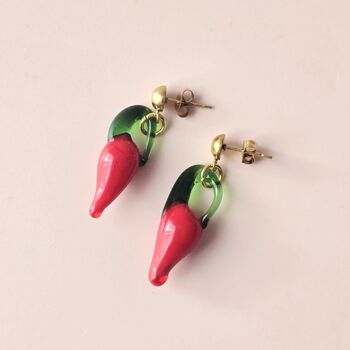 Red Hot Lampwork Glass Chilli Earrings Handmade, 2 of 4