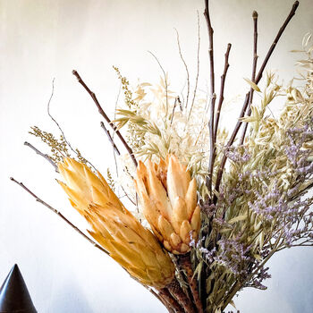 Dried Oat And Ruscus Bouquet With Proteas, 2 of 5
