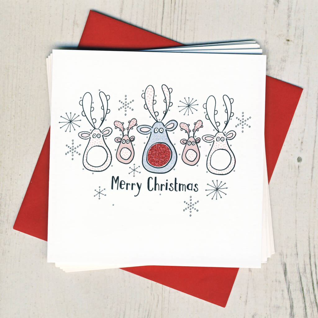 Pack Of Five Reindeer Christmas Cards