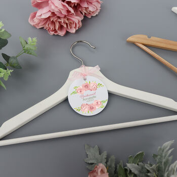 Personalised White Wedding Bride Hanger Tag Pink Rose, 2 of 6