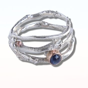 Blue Cabochon Sapphire Woodland Twig Engagement Ring, 7 of 8