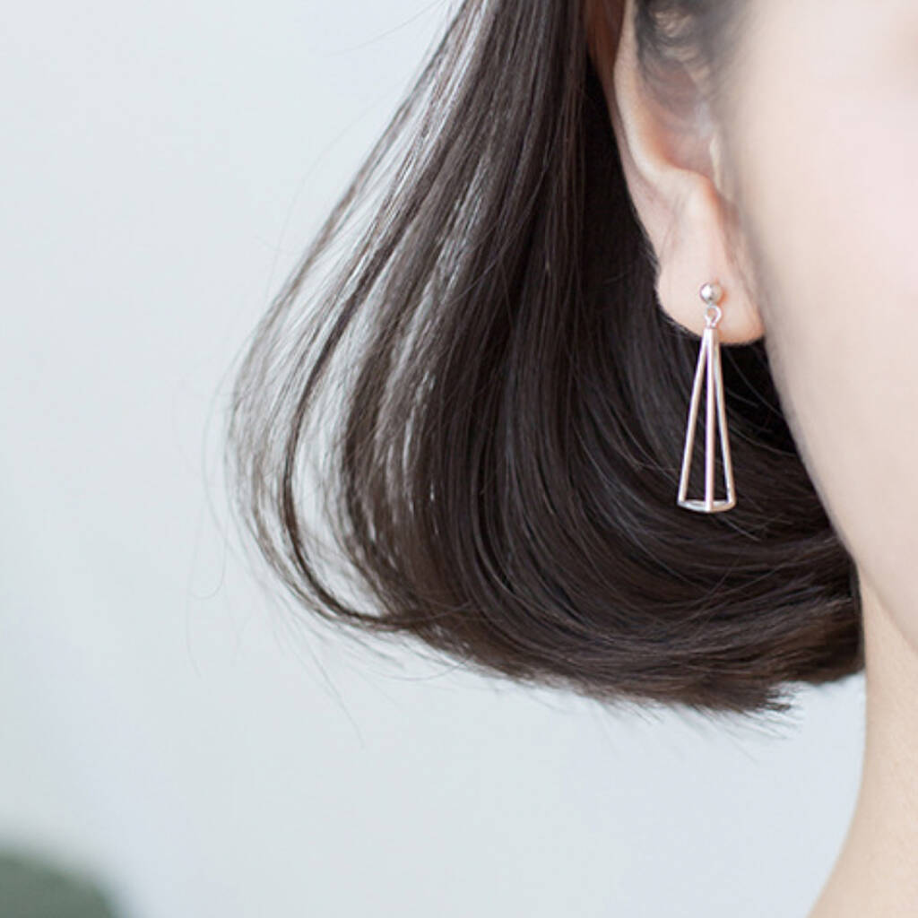Sterling Silver Pyramid Dangle Stud Earrings, 1 of 5