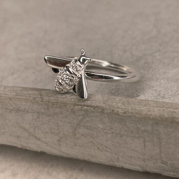 Sterling Silver Crystal Bee Ring, 10 of 12