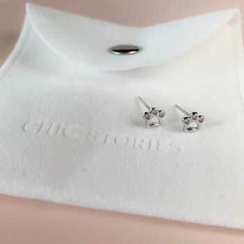 Sterling Silver Crystal Paw Print Stud Earrings, 4 of 5