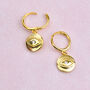 Gold Evil Eye Huggie Hoop Earrings, thumbnail 4 of 6