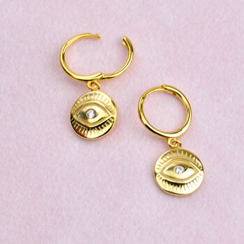Gold Evil Eye Huggie Hoop Earrings, 4 of 6