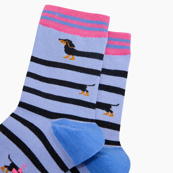 Winding Sausage Dog Bamboo Socks In Blue, 2 of 4