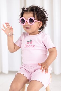 Personalised Embroidered Strawberry Ribbed T Shirt And Short Set, 3 of 7