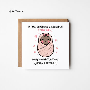 Personalised Congratulations New Baby Girl Card With Choice Of Skin Tone, 3 of 3