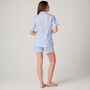 Women's 'Breezy Blue' Satin Stripe Cotton Short Pyjama Set, thumbnail 3 of 4