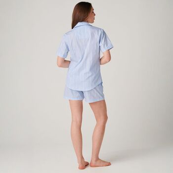 Women's 'Breezy Blue' Satin Stripe Cotton Short Pyjama Set, 3 of 4