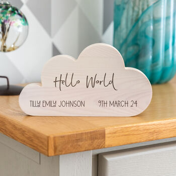 Personalised Hello World Wood Cloud New Baby Gift, 2 of 5