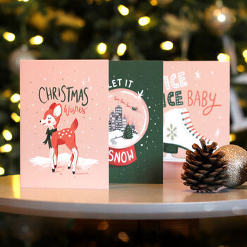 Pack Of Three Retro Inspired Christmas Cards, 2 of 2