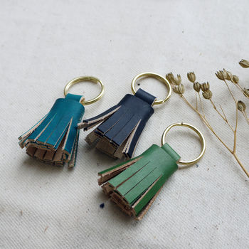 Leather Tassel Keyring With Pressed Personalisation, 3 of 7