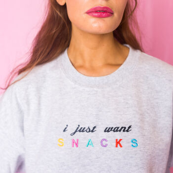 I Just Want Snacks Embroidered Sweatshirt, 8 of 11