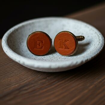 Tan Single Initial Leather Anniversary Cufflinks, 2 of 6