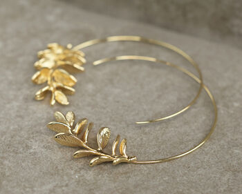 Botanical Leaf Gold Hoop Earrings, 3 of 9