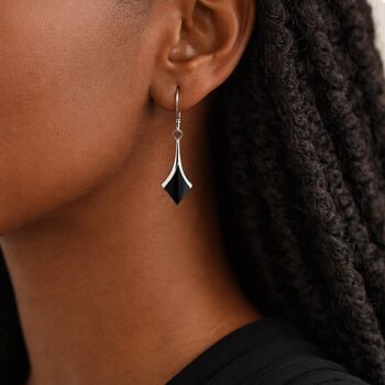 Sterling Silver Onyx Diamond Drop Earrings – 20mm X 9mm, 3 of 5