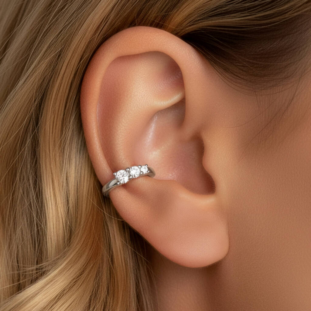 Women’s Ear Cuffs With Three Stones – 18k White Gold, 1 of 4