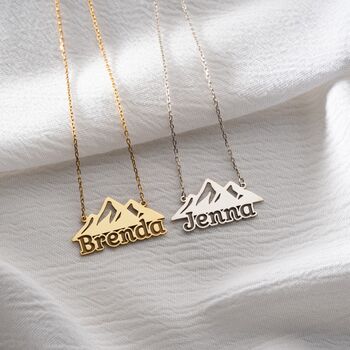 Personalised 'Adventure Awaits' Mountain Name Necklace, 4 of 9