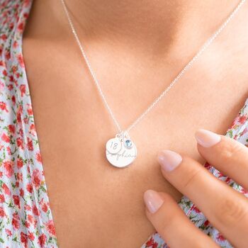 Esme Birthday Disc And Birthstone Name Necklace, 2 of 12