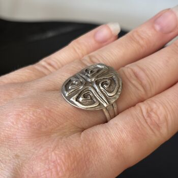 Swirl Pattern Silver Disc Adjustable Ring, 7 of 9