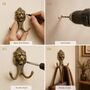 Vintage Brass Lion Wall Hooks Set Of Two, thumbnail 5 of 9