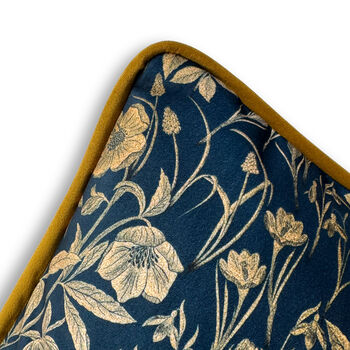 Luxury Velvet Cushion With Piping Spring Navy Blue And Gold, 3 of 5