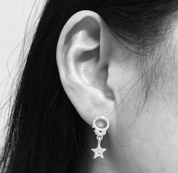 Friendship Handcuff Initial Star Silver Earrings, 4 of 10