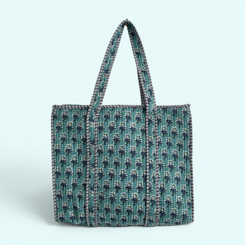 Teal Ditsy Floral Quilted Cotton Tote Bag, 4 of 4